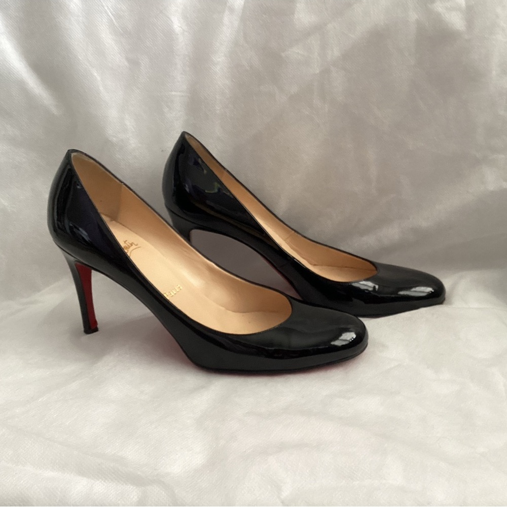 Authentic Christian Louboutin Classic Black Patent Pumps, Size 36